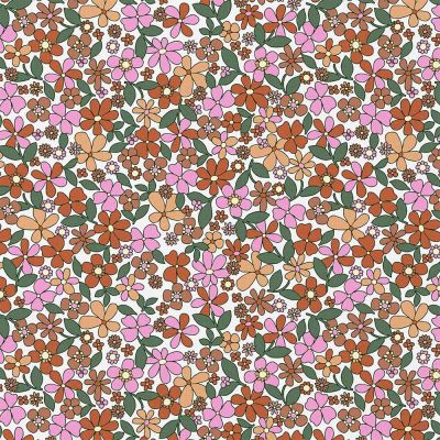Tissu Coton imprimé Arty Josette fleuris sur fond Blanc - Par 10 cm
