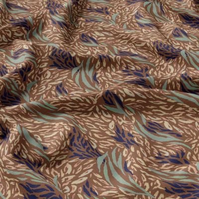 Tissu Viscose imprimé Kallis sur fond Marron - Par 10 cm