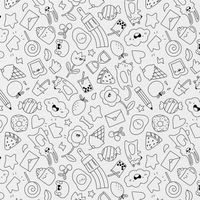 Tissu Coton à colorier Arty Kawi sur fond Blanc - Par 10 cm