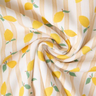 Tissu Eponge Monoface Lime rayé sur fond Ecru - Par 10 cm