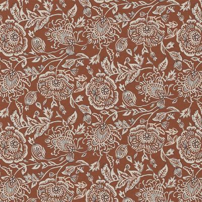 Tissu Coton imprimé Arty Mehar écru sur fond Marron - Par 10 cm