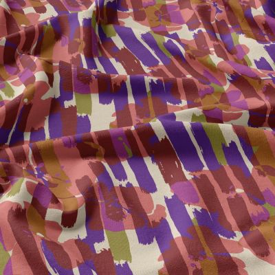 Tissu Viscose Arty Noham bleu sur fond Beige - Par 10 cm