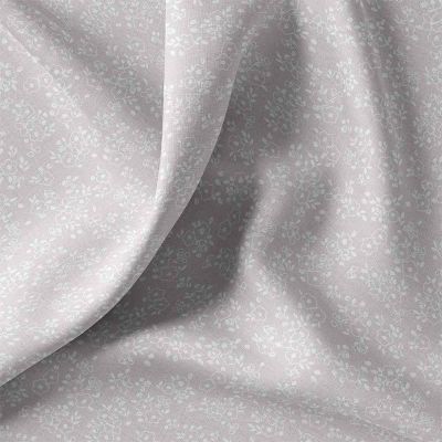 Tissu Coton imprimé fleurs Dorela blanches sur fond Gris perle - Par 10 cm