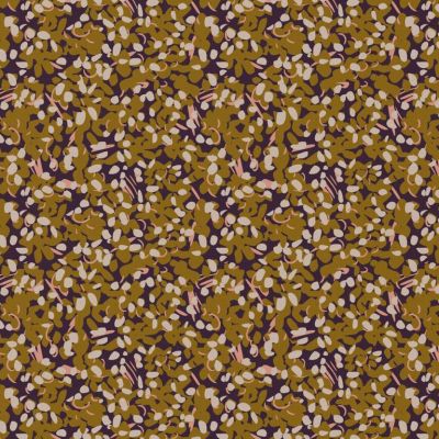Tissu Viscose imprimé Oizco café sur fond Ocre - Par 10 cm