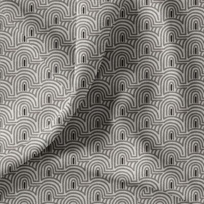 Tissu Toile de Coton Canvas Pelion gris sur fond Ecru - Par 10 cm
