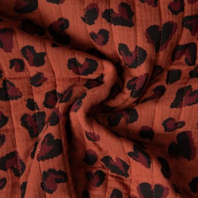 Tissu Double gaze de Coton Matelassé réversible Saian coeurs sur fond Terracotta - Par 10 cm