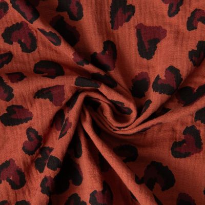 Tissu Double gaze de Coton Saian coeurs sur fond Terracotta - Par 10 cm