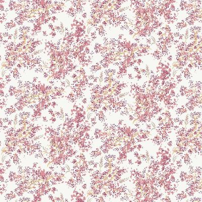 Tissu Popeline de Coton Saichu rose sur fond Blanc - Par 10 cm