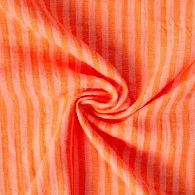 Tissu Double gaze de Coton Réversible rayé Orange - Par 10 cm