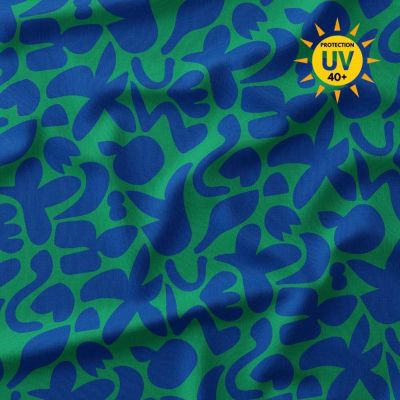 Tissu Lycra maillot de bain anti UV Swag bleu roi sur fond Vert gazon - Par 10 cm