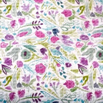 Tissu Nid d&#039;abeille floral Aquarellys sur fond Blanc - Par 10 cm
