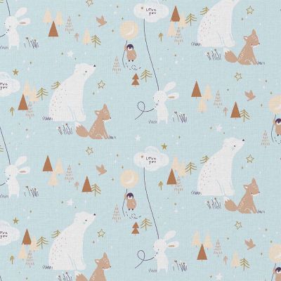 Tissu Coton imprimé Arty Zamzam sur fond Bleu ciel - Par 10 cm