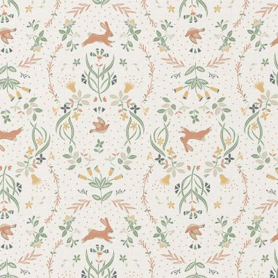Tissu Coton imprimé Arty Zekia sur fond Blanc cassé - Par 10 cm