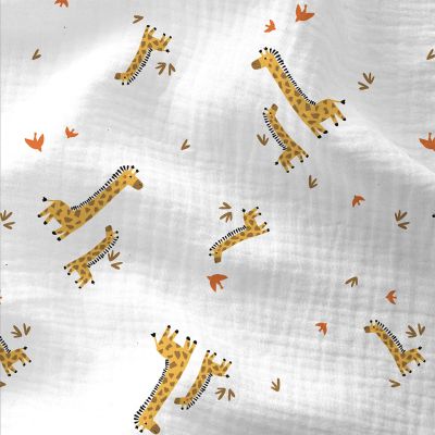 Tissu Double gaze Coton Girafes sur fond Blanc - Par 10 cm