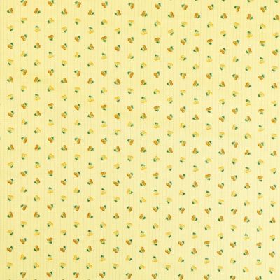 Tissu Coton Petites cerises jaunes et moutarde sur fond Vert anis - Par 10 cm