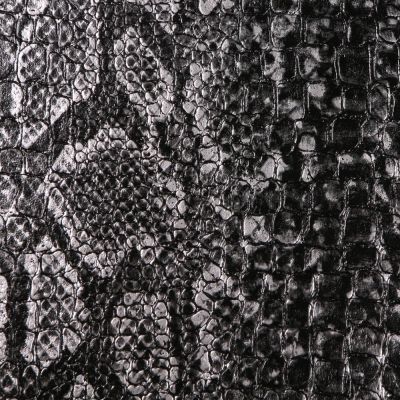Tissu Simili cuir Croco snake Argent sur fond Noir - Par 10 cm