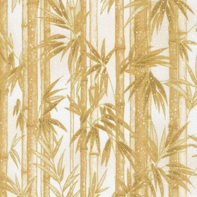 Tissu Coton Robert Kaufman Imperial collection Bambou sur fond Blanc cassé - Par 10 cm