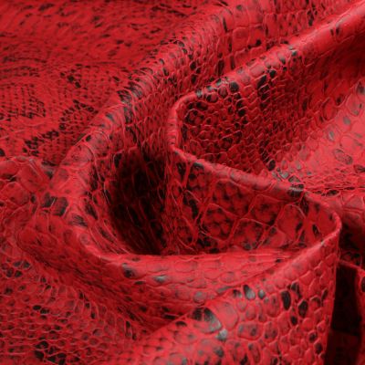 Tissu Simili cuir Croco  Snake Noir mat sur fond Rouge - Par 10 cm