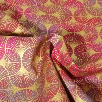 Tissu coton imprimé  Golden Vibes Robert Kaufman Fleuris sur fond Rouge - Par 10 cm