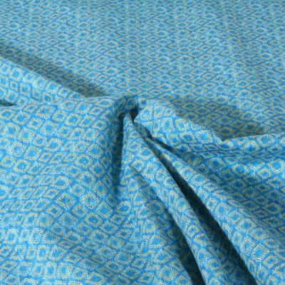 Tissu Popeline de Coton légère Géométrique sur fond Bleu - Par 10 cm