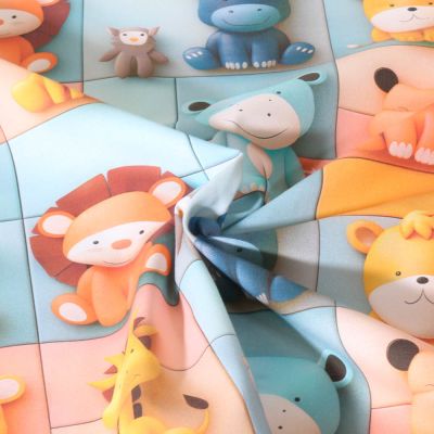 Tissu Coton imprimé digital Leo animaux sur fond Multicolore - Par 10 cm