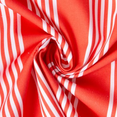 Tissu Toile de Coton d&#039;ameublement Rayé blanc sur fond Rouge - Par 10 cm