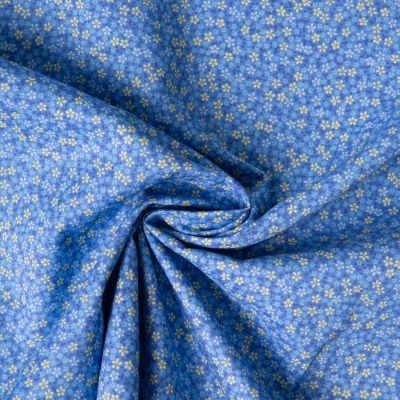 Tissu Batiste de Coton imprimé Fleuris sur fond Bleu roi - Par 10 cm