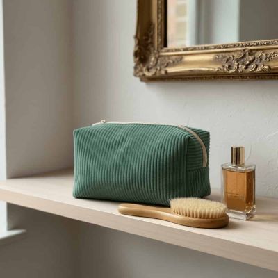 Kit Couture Craftine Trousse de Toilette en Velours Côtelé Vert d&#039;eau