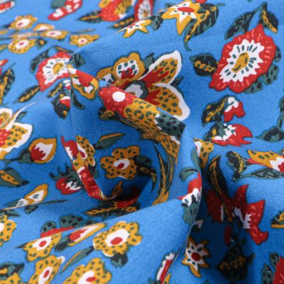 Tissu Viscose Arty Boho sur fond Bleu - Par 10 cm