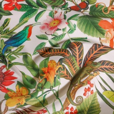 Tissu Toile extérieure imprimé Bora-Bora sur fond Blanc - Par 10 cm