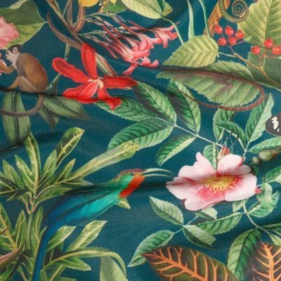 Tissu Toile extérieure imprimé Bora-Bora sur fond Bleu pétrole - Par 10 cm