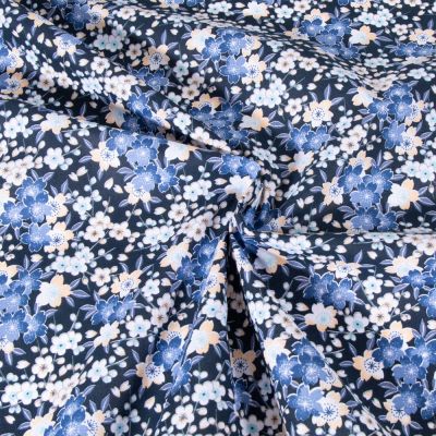 Tissu Coton imprimé Arty Floral Lia sur fond Bleu marine - Par 10 cm