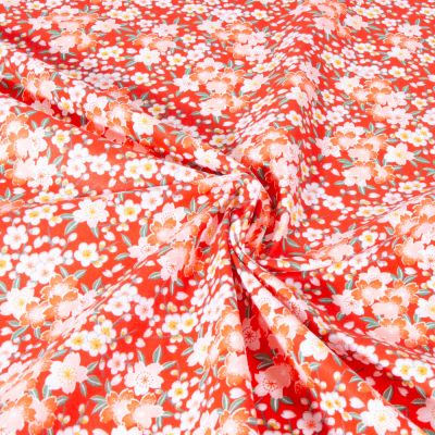 Tissu Coton imprimé Arty Floral Lia sur fond Rouge - Par 10 cm