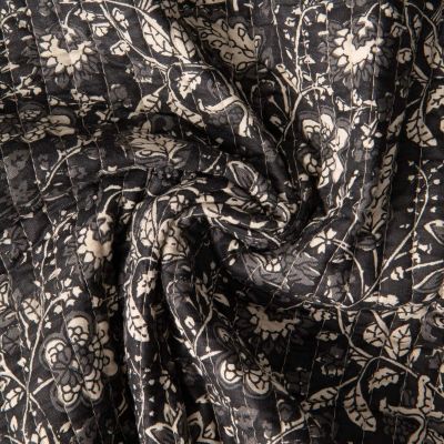 Tissu Coton Matelassé indien Block print Indien Delhi sur fond Noir - Par 10 cm
