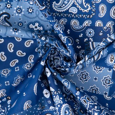 Tissu Coton imprimé Arty Eli patchwork paisley sur fond Bleu denim - Par 10 cm
