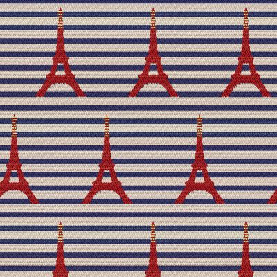 Tissu Jacquard Tour Eiffel rouge sur fond Ecru - Par 10 cm
