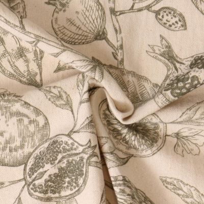 Tissu Toile Canvas Grana vintage Vert sur fond Beige - Par 10 cm
