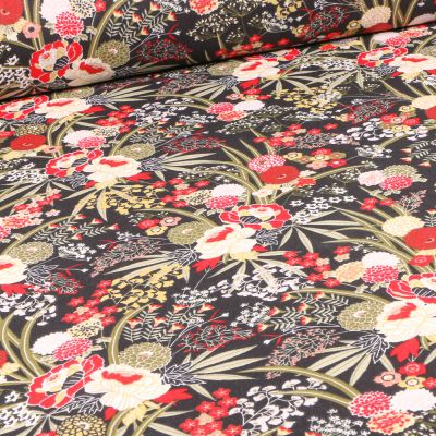 Tissu Coton imprimé Arty Harmonie sur fond Noir - Par 10 cm