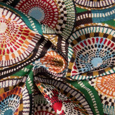 Tissu Jacquard d&#039;ameublement Lagos cercles Multicolore sur fond Ecru - Par 10 cm