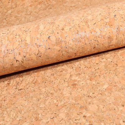 Tissu Liège Pailleté argenté sur fond Naturel - Par 10 cm