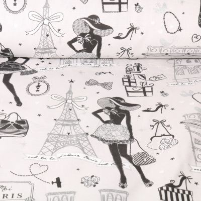 Tissu Coton imprimé Arty Moi Paris Noir et argent sur fond Ecru - Par 10 cm