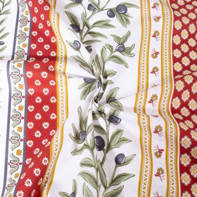 Tissu Coton imprimé glacé Provençal sur fond Rouge - Par 10 cm