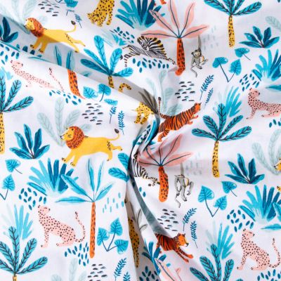 Tissu Coton imprimé Arty Animaux de la forêt Bleu sur fond Blanc - Par 10 cm