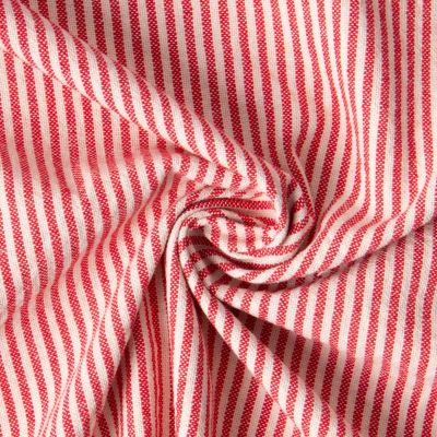 Tissu Coton d&#039;ameublement Simone rayé Rouge sur fond Naturel - Par 10 cm
