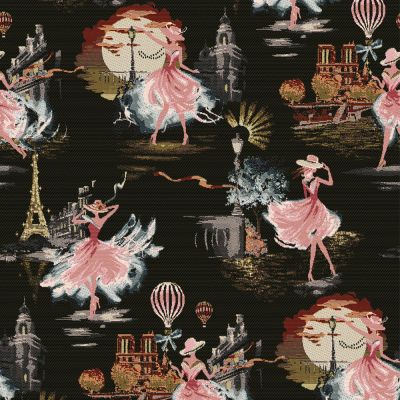 Tissu Jacquard Allover Paris sur fond Noir profond - Par 10 cm
