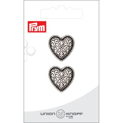Bouton Prym Métal Coeur arabesques 20 mm x2 - Argent vieilli