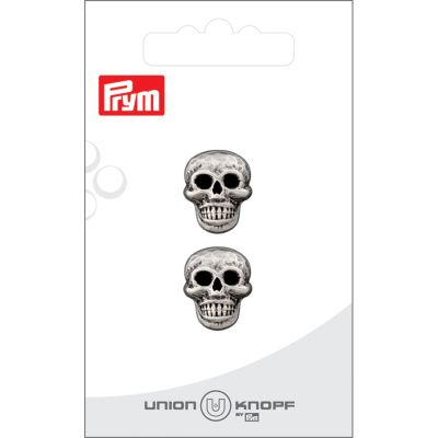 Bouton Prym Tête de mort Métal 18 mm x2 - Argent vieilli