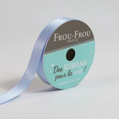 Ruban Satin pois Frou-Frou Celeste - 9 mm x 5 mètres
