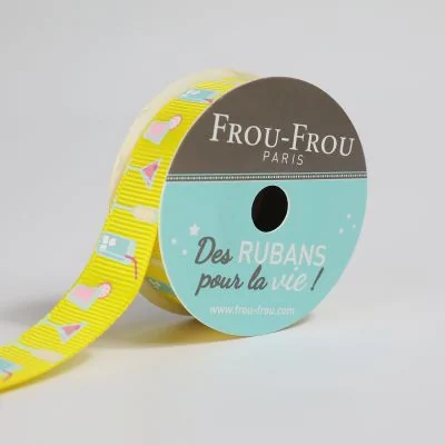Bobinette Ruban Gros grain motif cocktail fête Frou-Frou Tournesol - 16 mm x 4 mètres