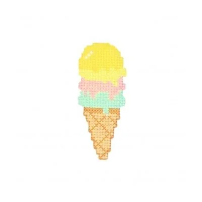 Ecusson Thermocollant Cornet de glace au point de croix Orange, june rose vert et marron